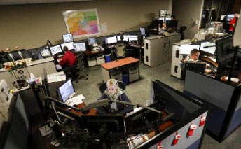 Employees working in cubicles